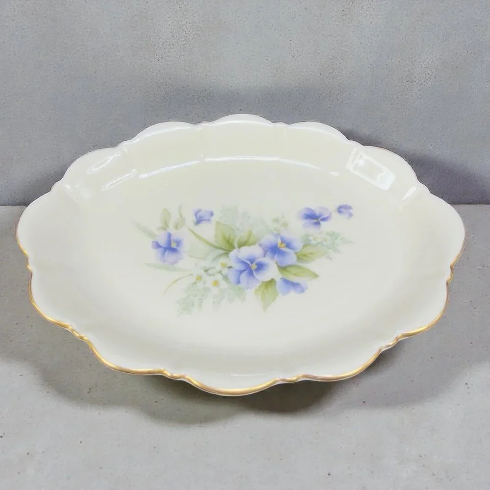 Vintage Pickard Fine China Porcelain Trinket Dish Tray USA Decorated Blue Flower